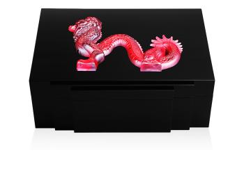 Dragon jewellery box in limited edition (88 pieces), black lacquered with red crystal, large size red - Lalique